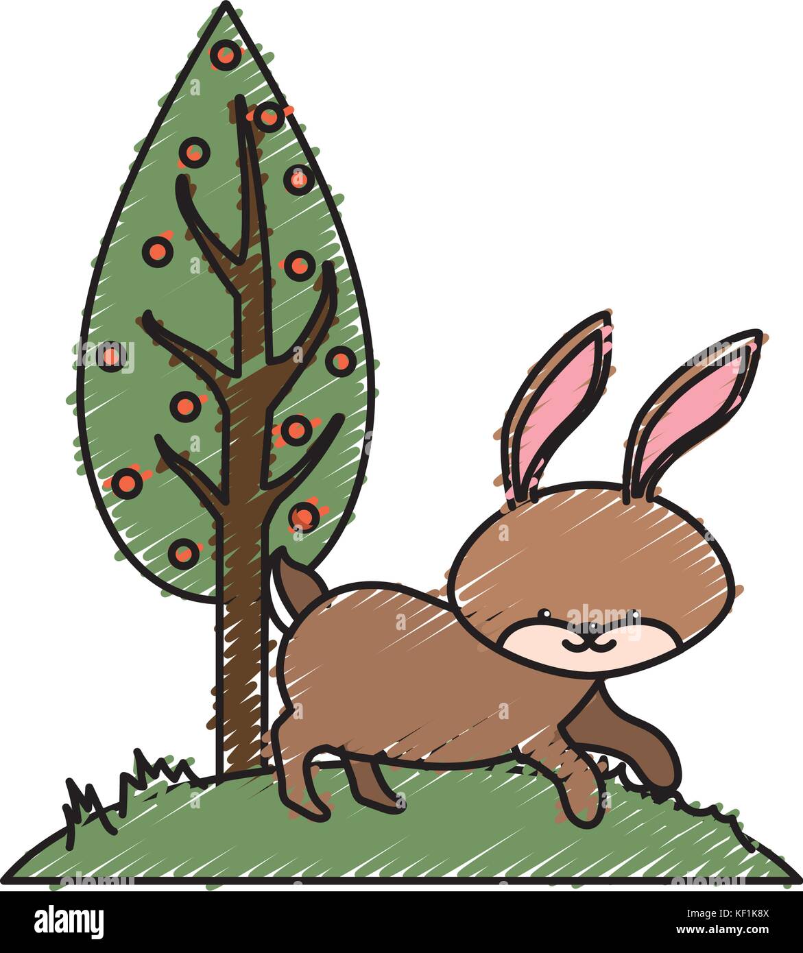 cute rabbit wild animal next to tree Stock Vector Image & Art - Alamy