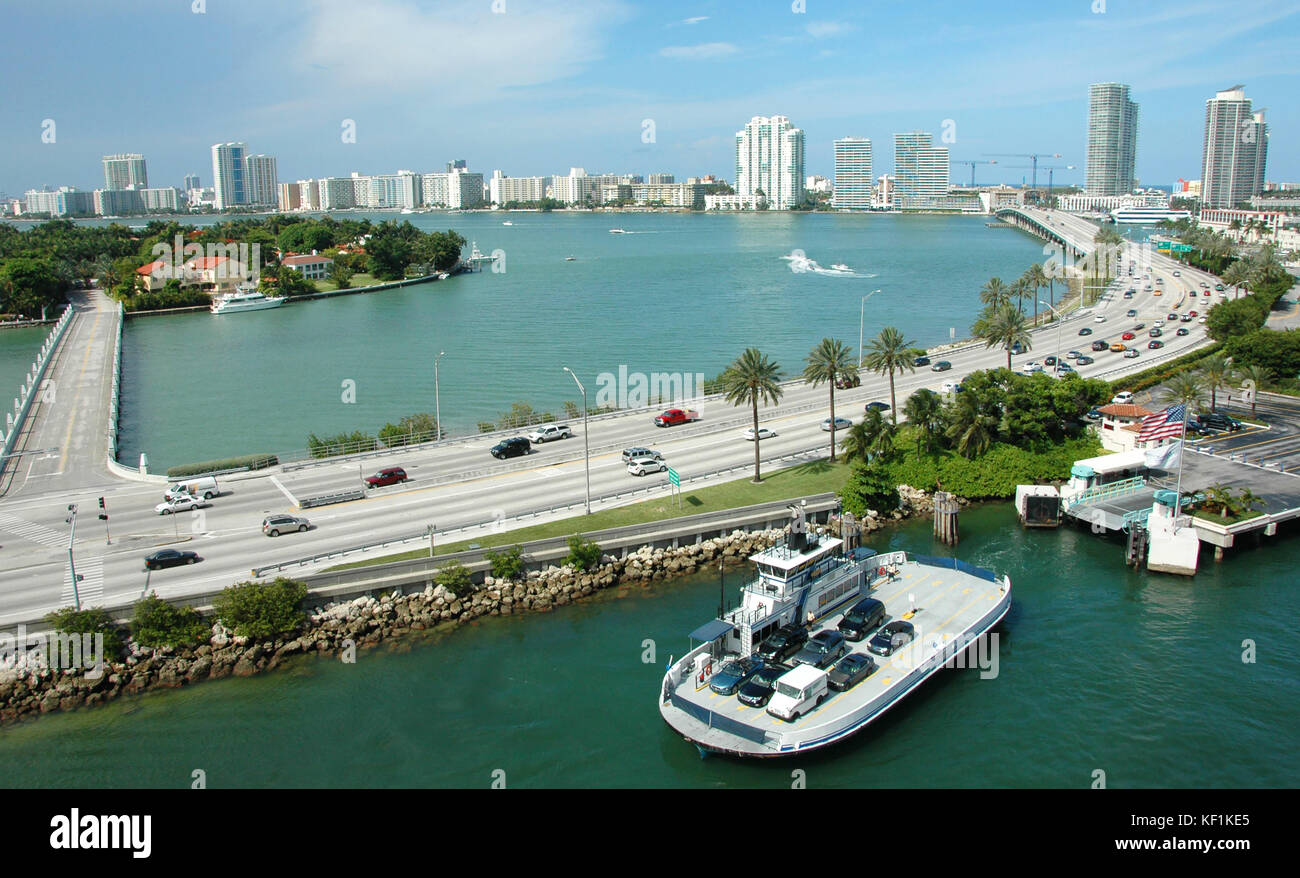 Miami cityscape with ocean highway and ferry Stock Photo