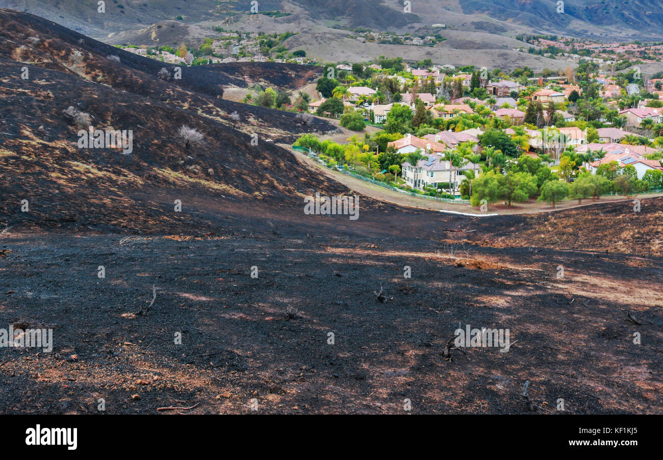 Wildfire burned to edge of Neighborhood in California Stock Photo