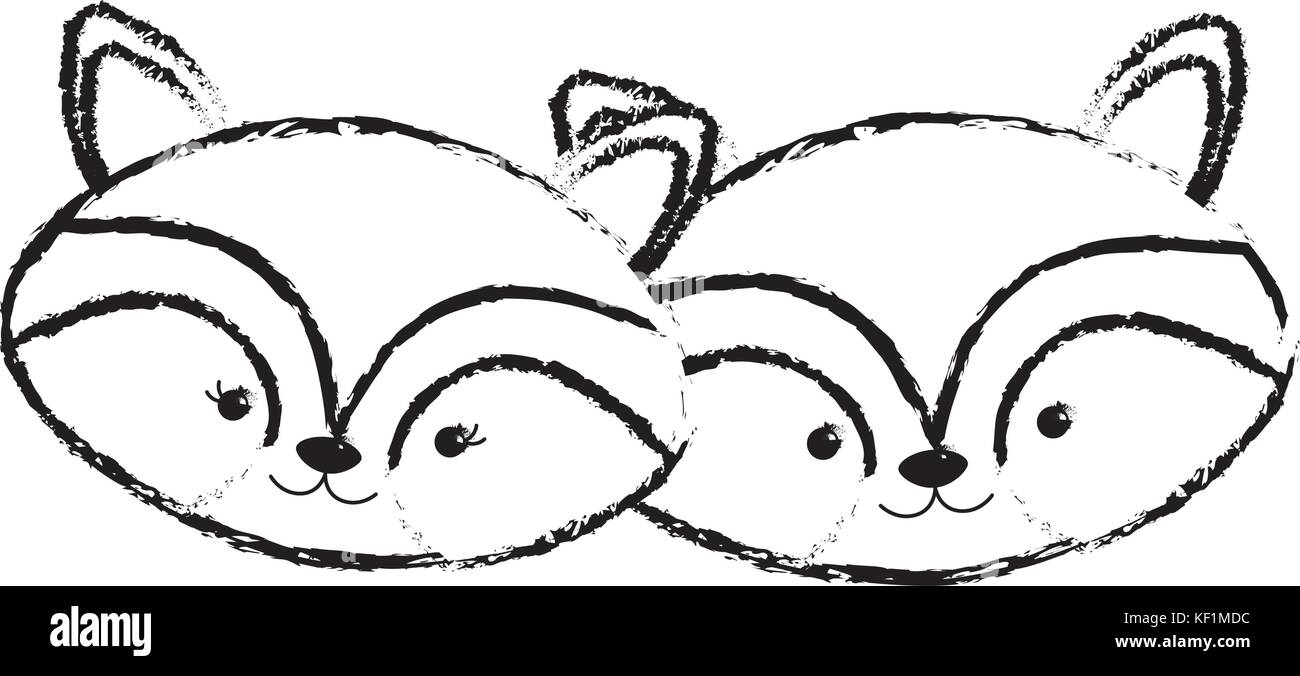 figure cute raccoon head animal couple together Stock Vector Image ...
