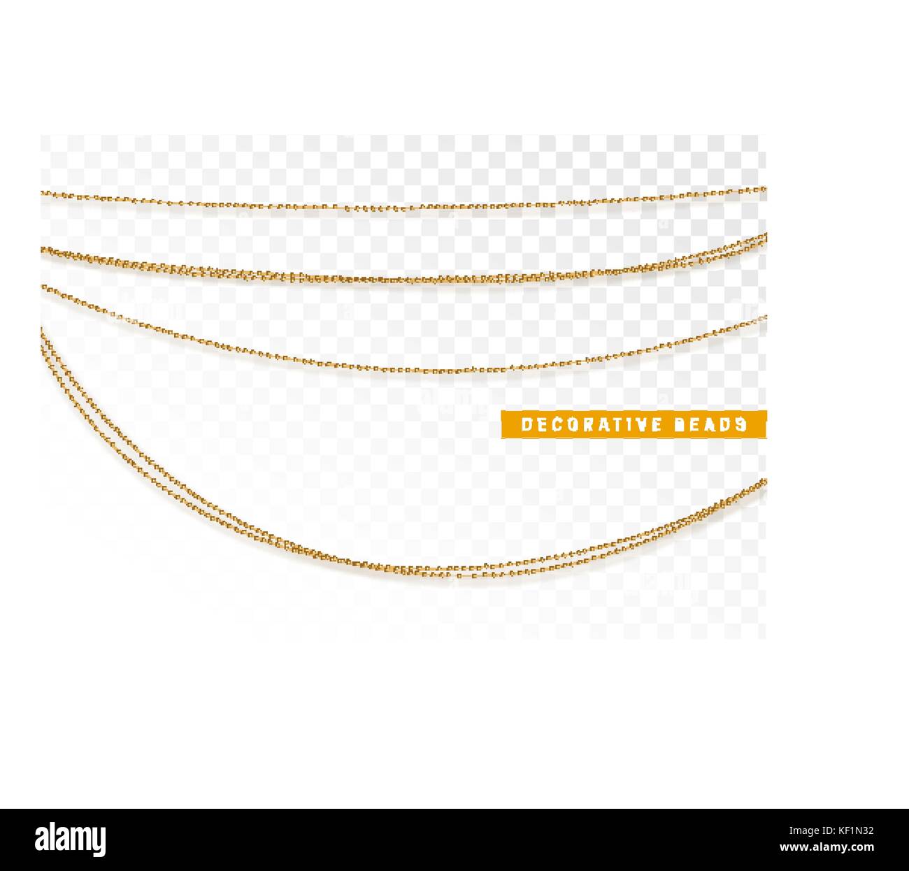 String beads realistic isolated. Decorative design element golden bead