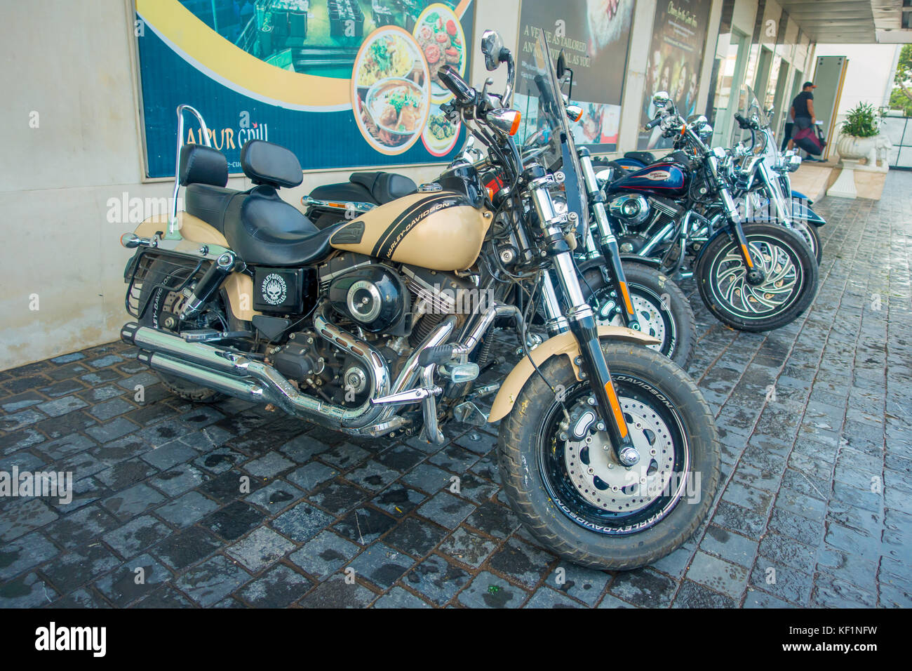 DELHI, INDIA SEPTEMBER 19, 2017 Close up of motorcycle of Harley Davidson parked in the