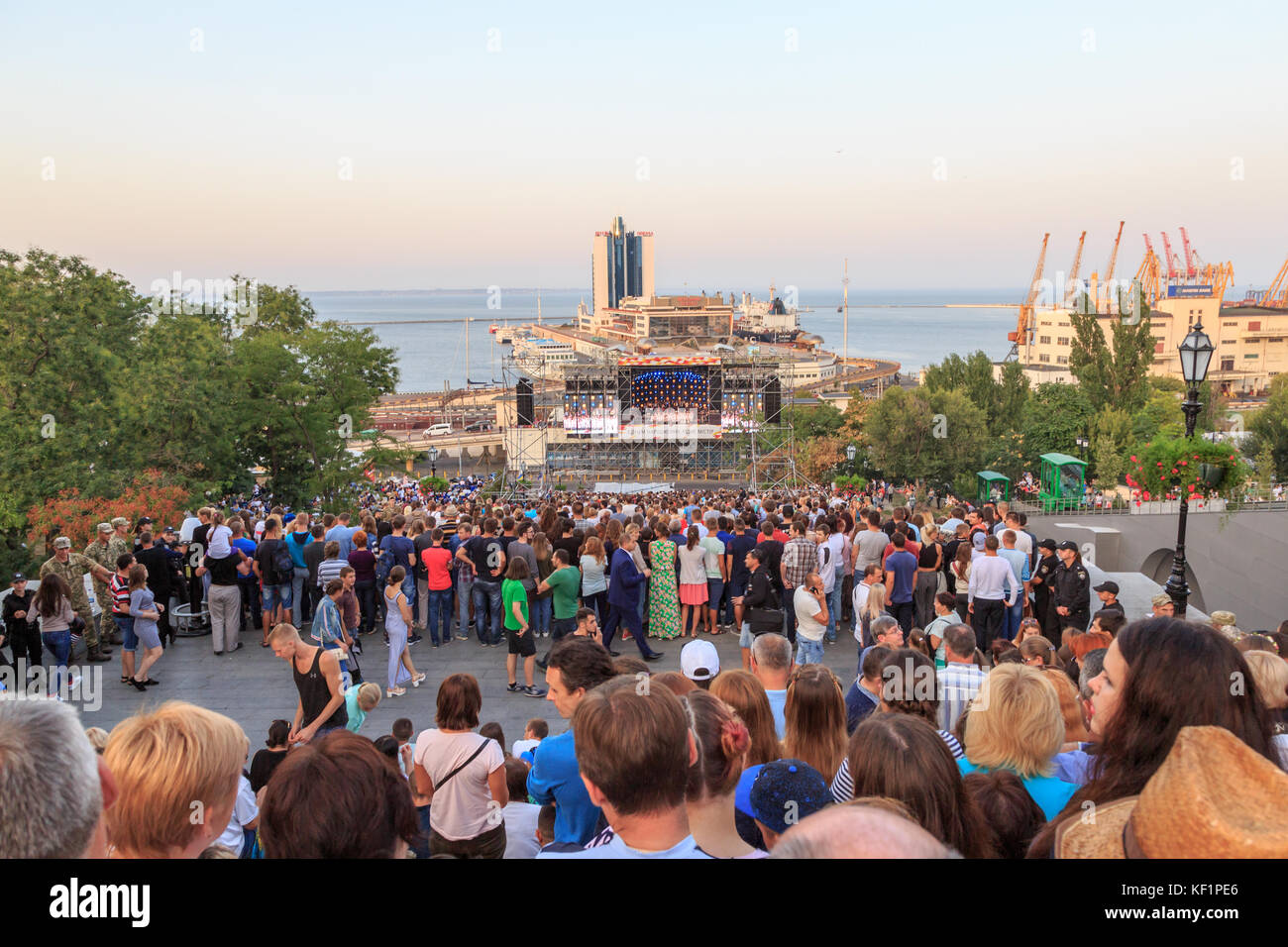 At Potemkin Stairs in Odessa, Ukraine -  August 2, 2017: People gathering at potemkin stair to celebrate the birth of Odessa in Odessa, Ukraine Stock Photo