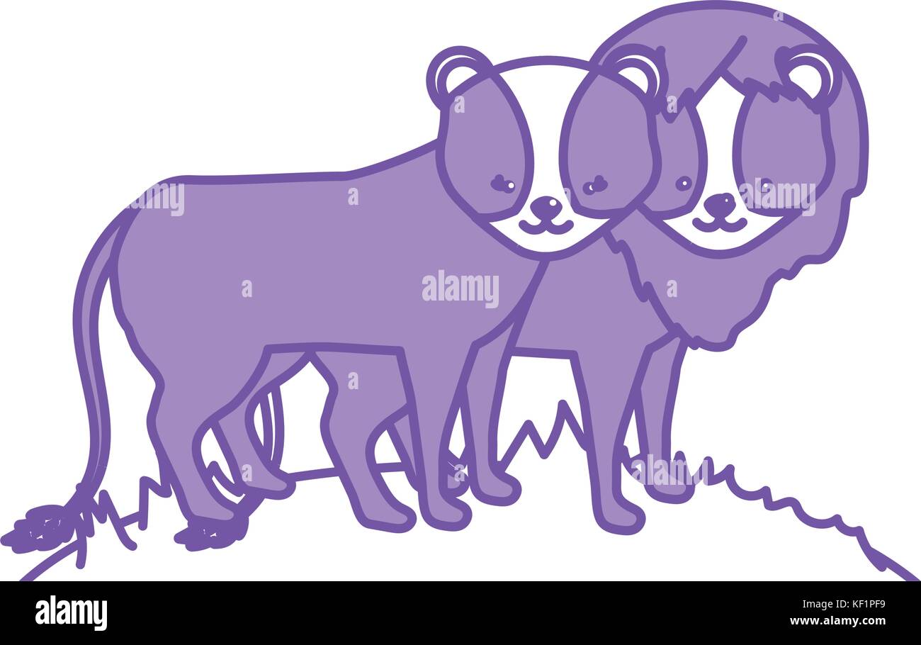 contour cute lion animal couple together Stock Vector Image & Art - Alamy