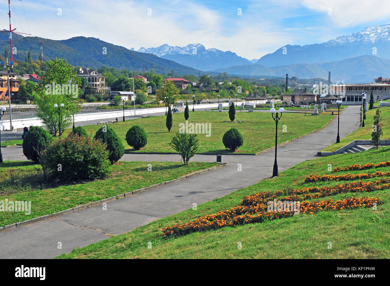 Summer view of city park in Vladikavkaz, Russia Stock Photo