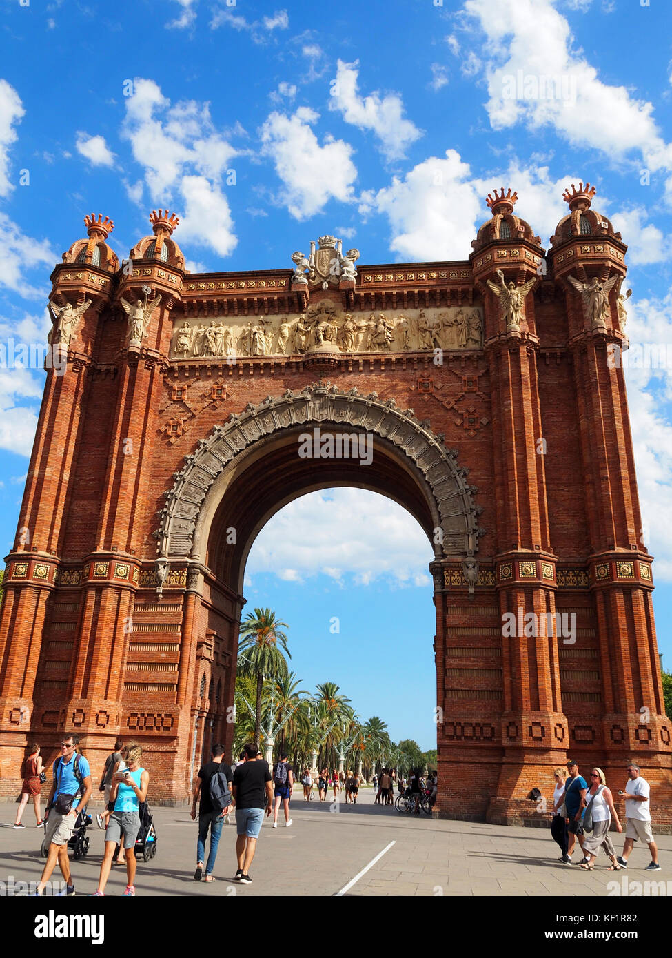 People at Arc de Triomf monument in Barcelona, Spain Stock Photo