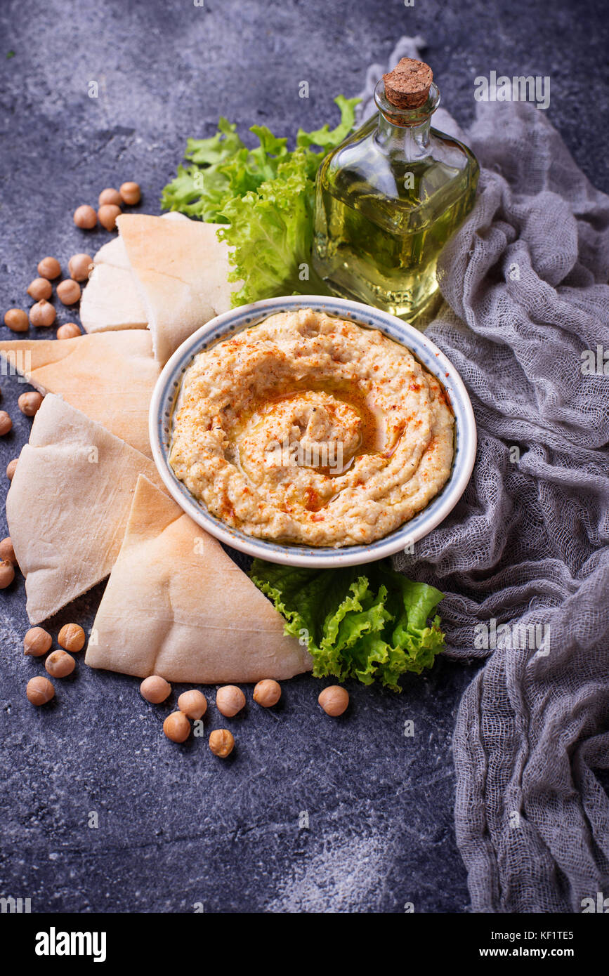 Hummus and pita bread Stock Photo - Alamy