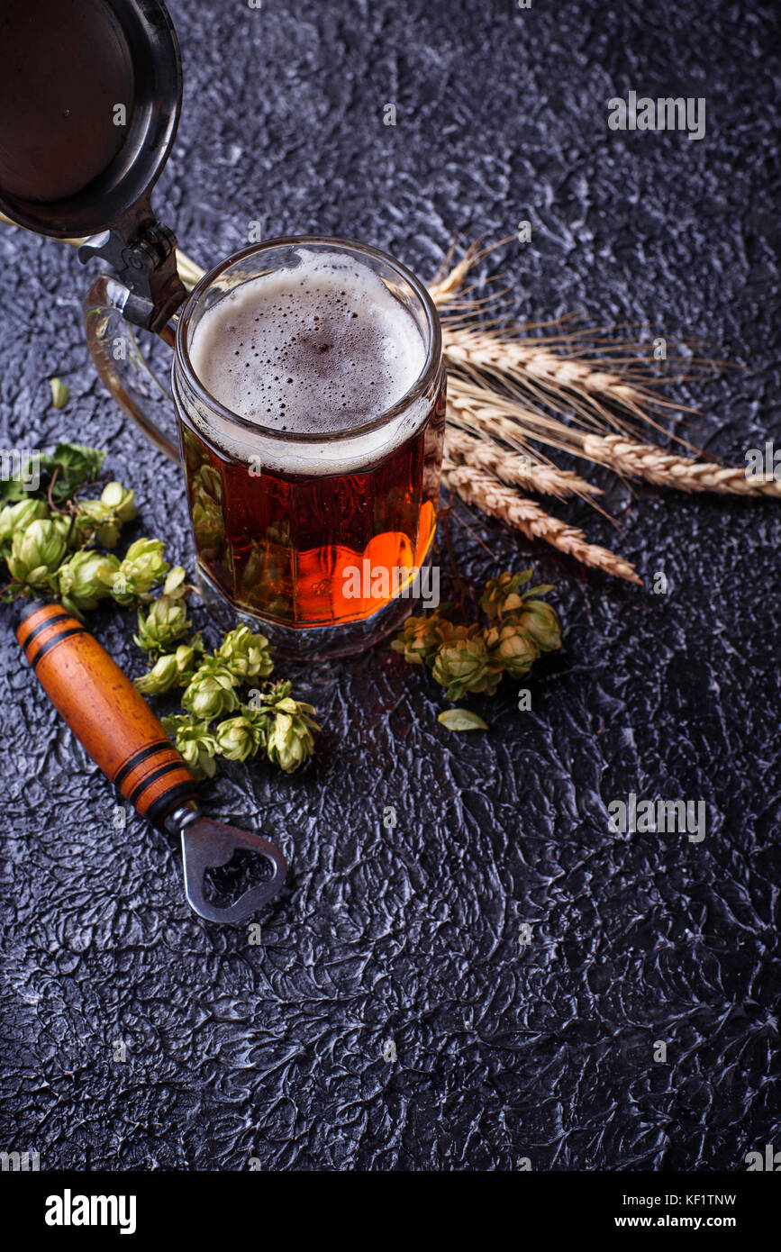 Mug of beer, hops and malt Stock Photo Alamy