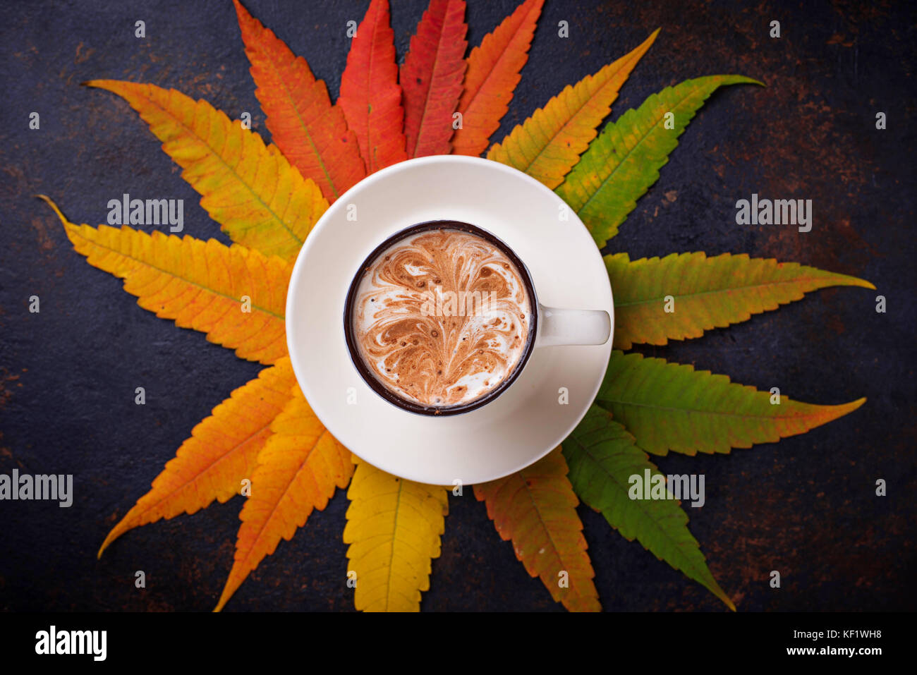Autumn background with leaves and cup of coffee Stock Photo - Alamy