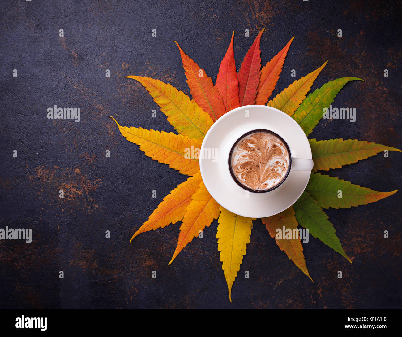 Autumn background with leaves and cup of coffee Stock Photo - Alamy