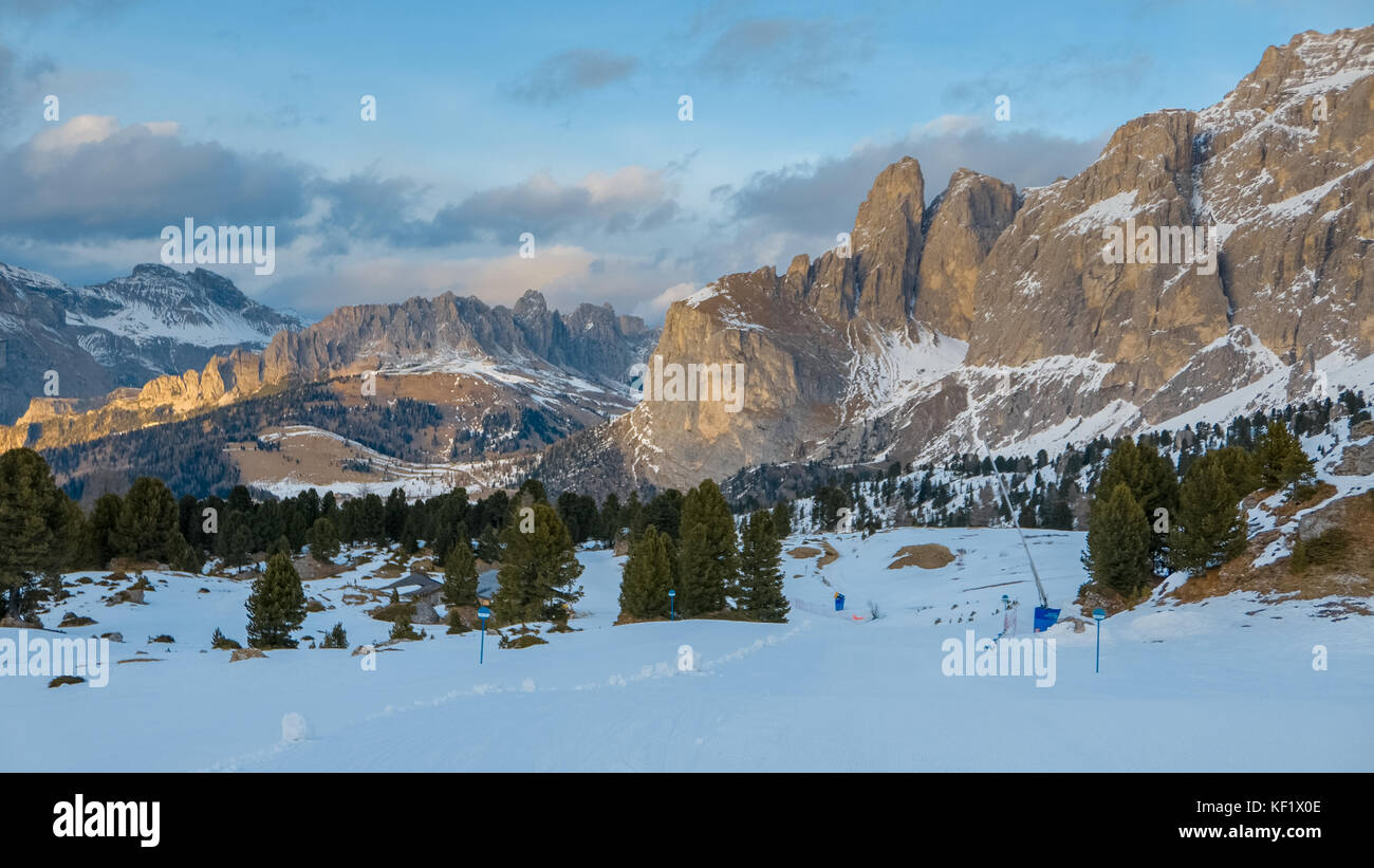 Val Gardena, beautiful early winter and spring alpine landscape Stock ...