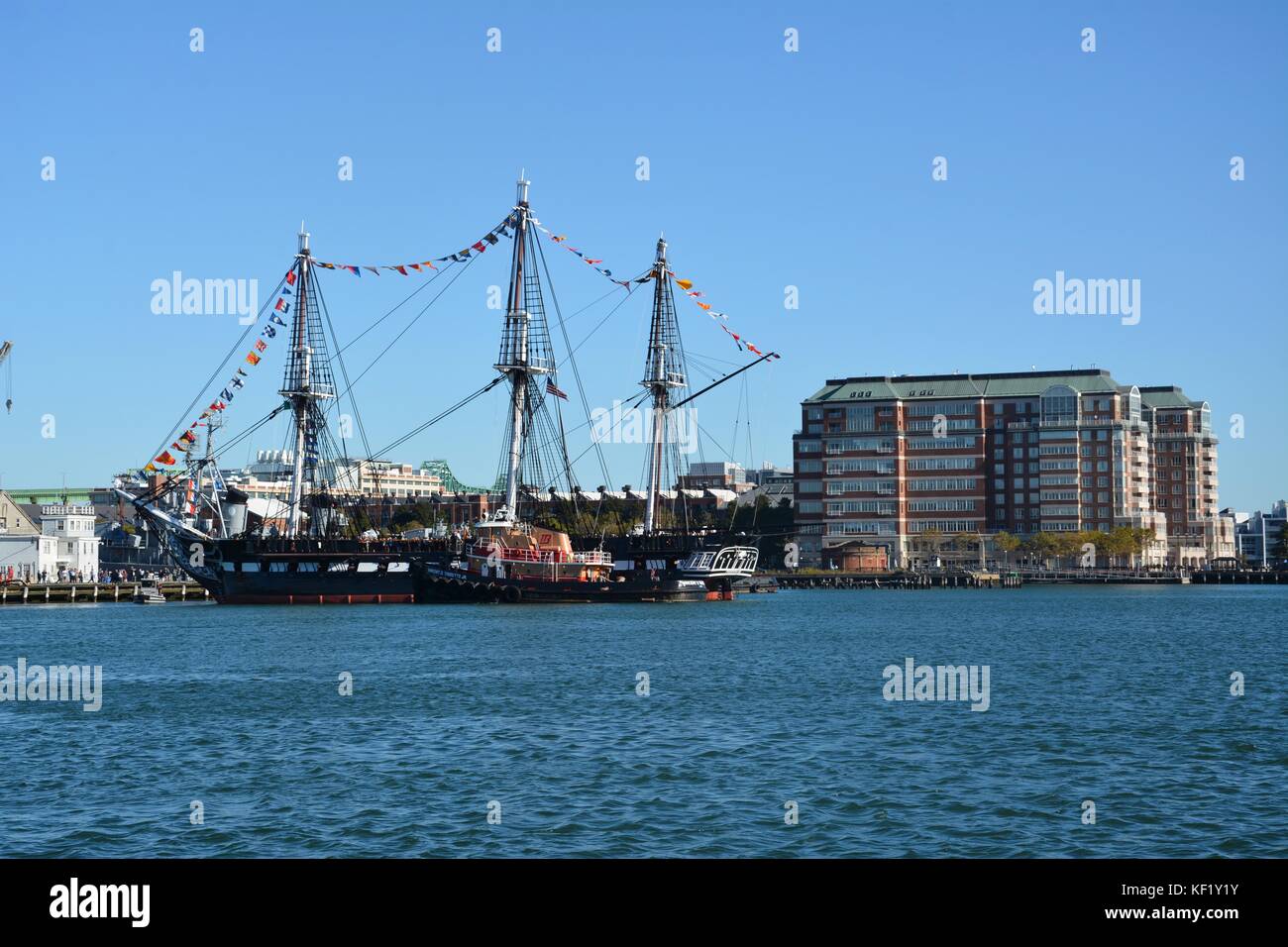 The historic USS Constitution sailing in Boston Harbor after a series