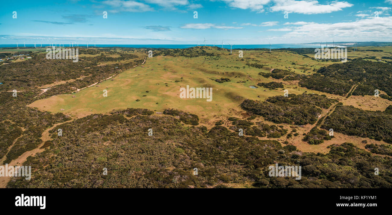 Aerial panorama of beautiful Australian countryside on bright spring day Stock Photo