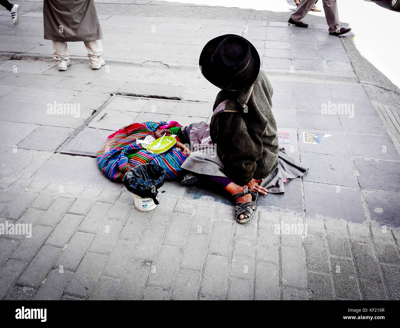 Beggar woman in Ayacucho streets. Stock Photo