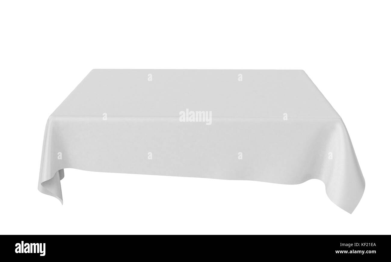 White rectangular rounded tablecloth set isolated on white Stock Photo