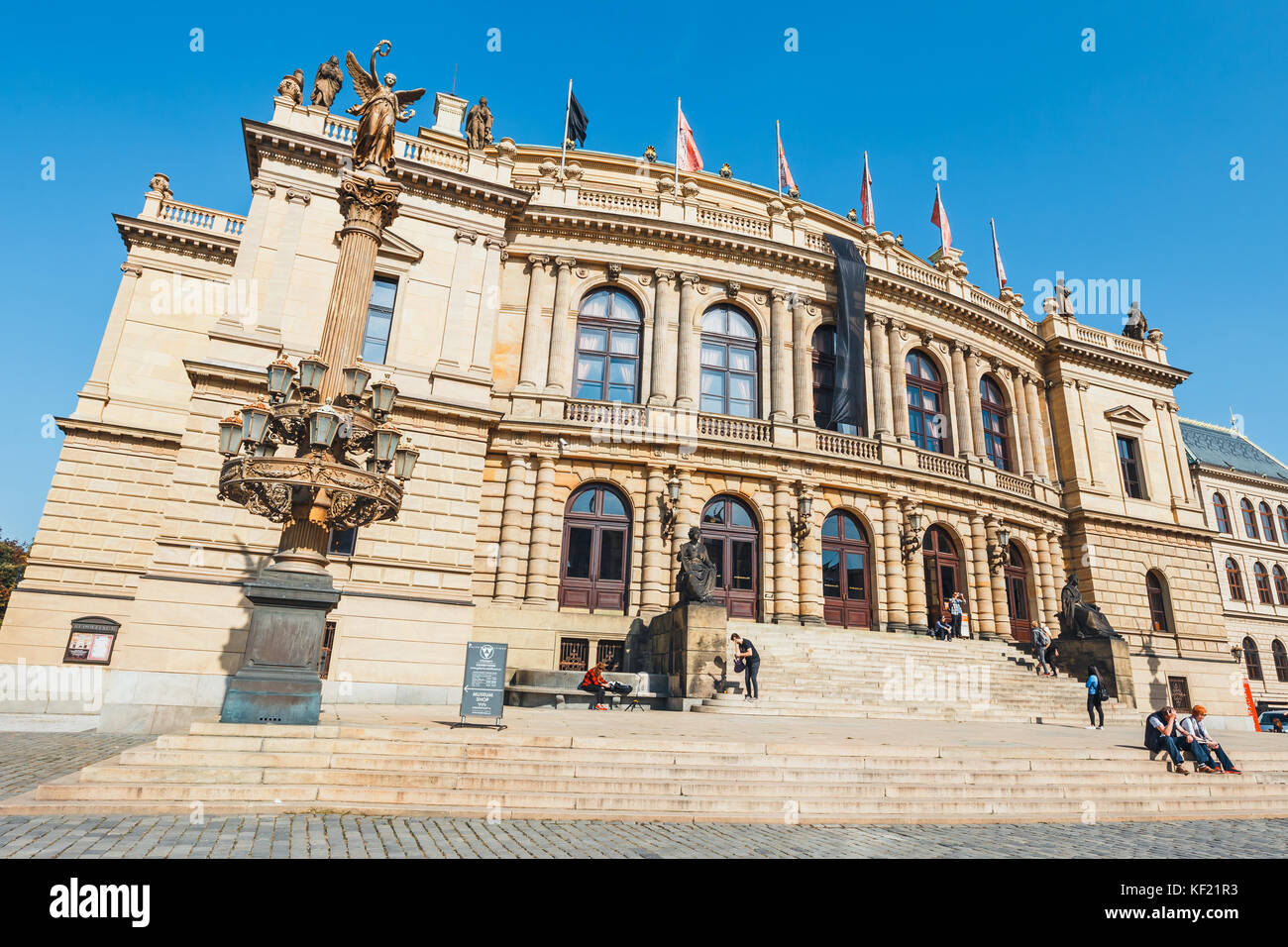 PRAGUE, CZECH REPUBLIC - September 29, 2017: The building of Rudolfiunum concert halls on Jan Palach Square with unidentified people, Prague, Czech Re Stock Photo