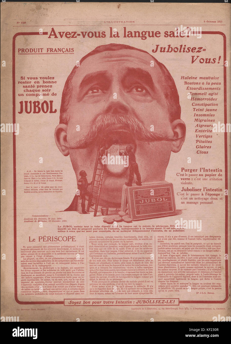 The back cover of 'L'Illustration' No. 3788, dated October 9, 1915, a historical French magazine issue. Stock Photo