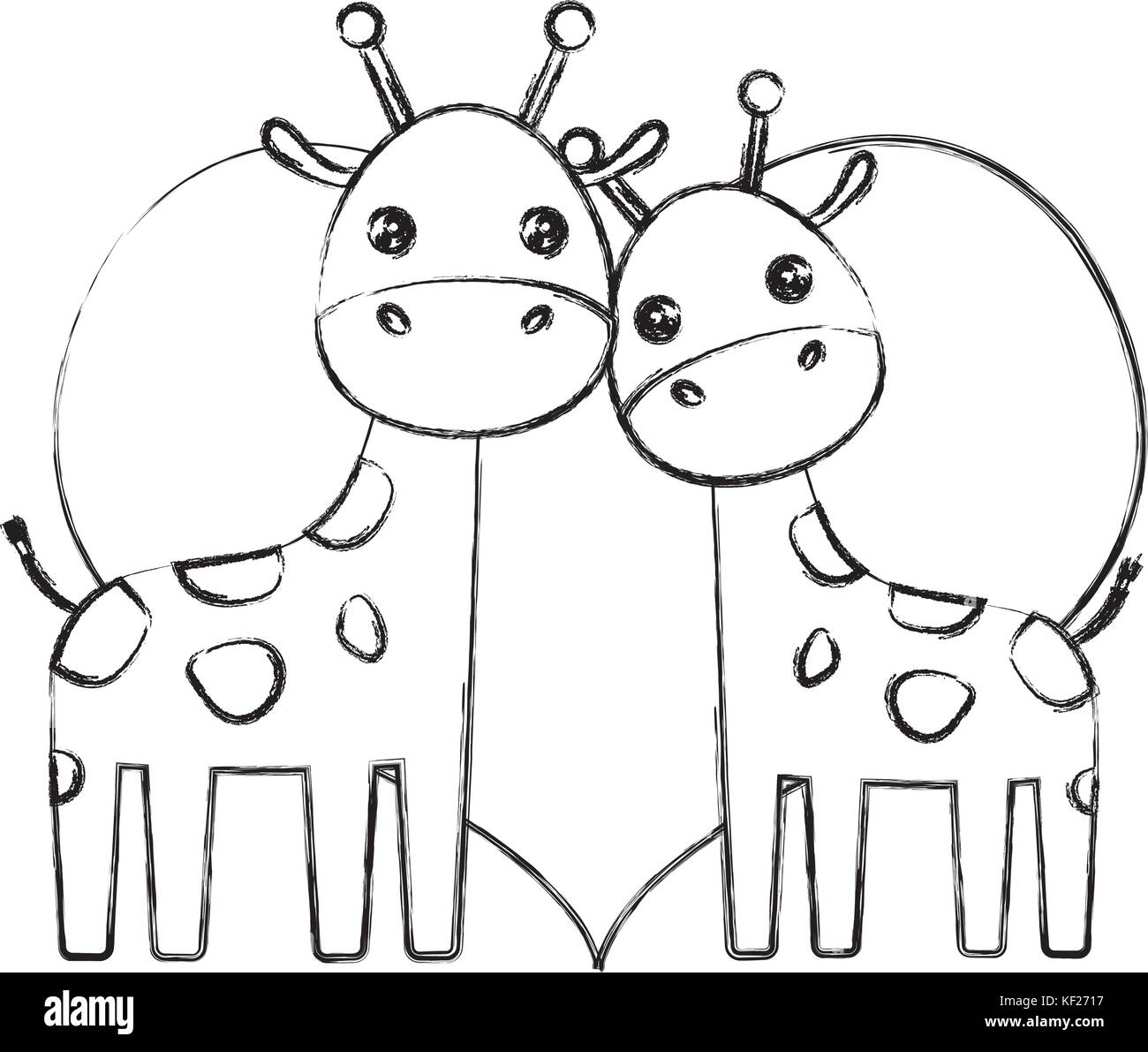 Heart With Cute Couple Of Giraffes Icon Over White Background Vector 