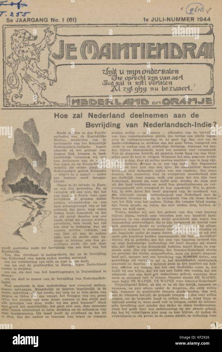 Je Maintiendrai 1944 07 03 Front page Stock Photo
