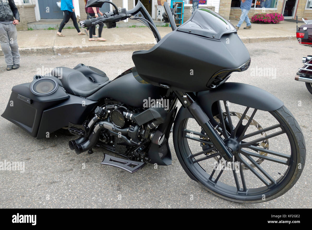 A custom made motorcycle shown at the wharf rat rally in Digby, Nova Scotia Stock Photo