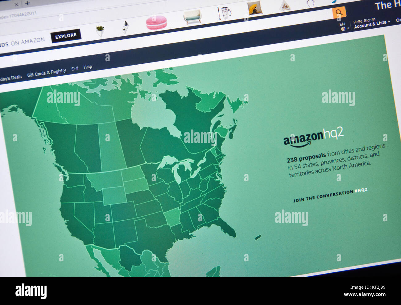 MONTREAL, CANADA OCTOBER 24, 2017 Amazon second headquarter description and map on official