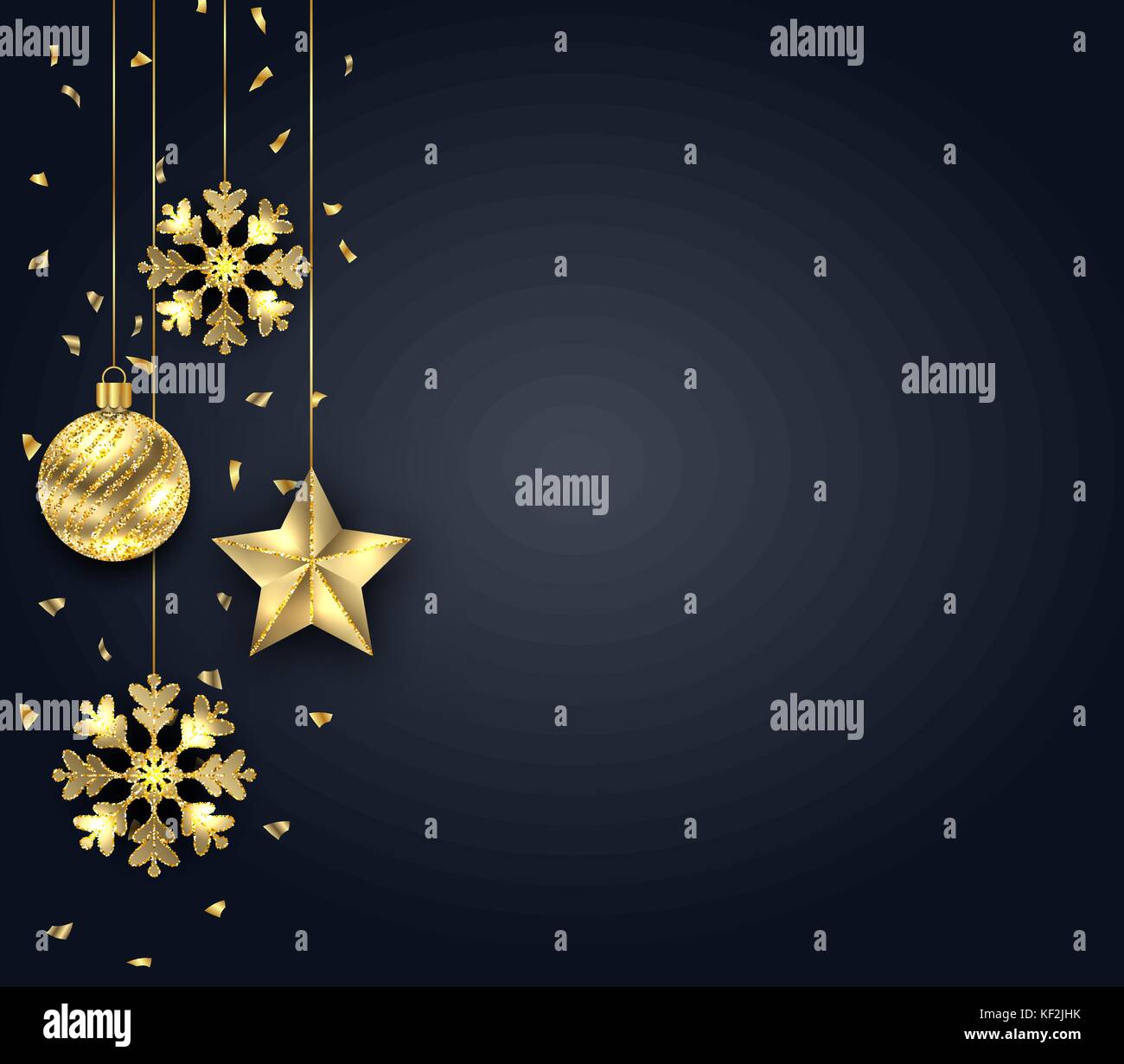 Christmas Dark Background with Golden Baubles, Greeting Banner Stock ...