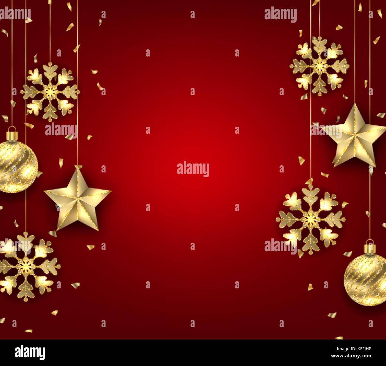 Christmas Background with Golden Balls, Stars and Snowflakes Stock ...