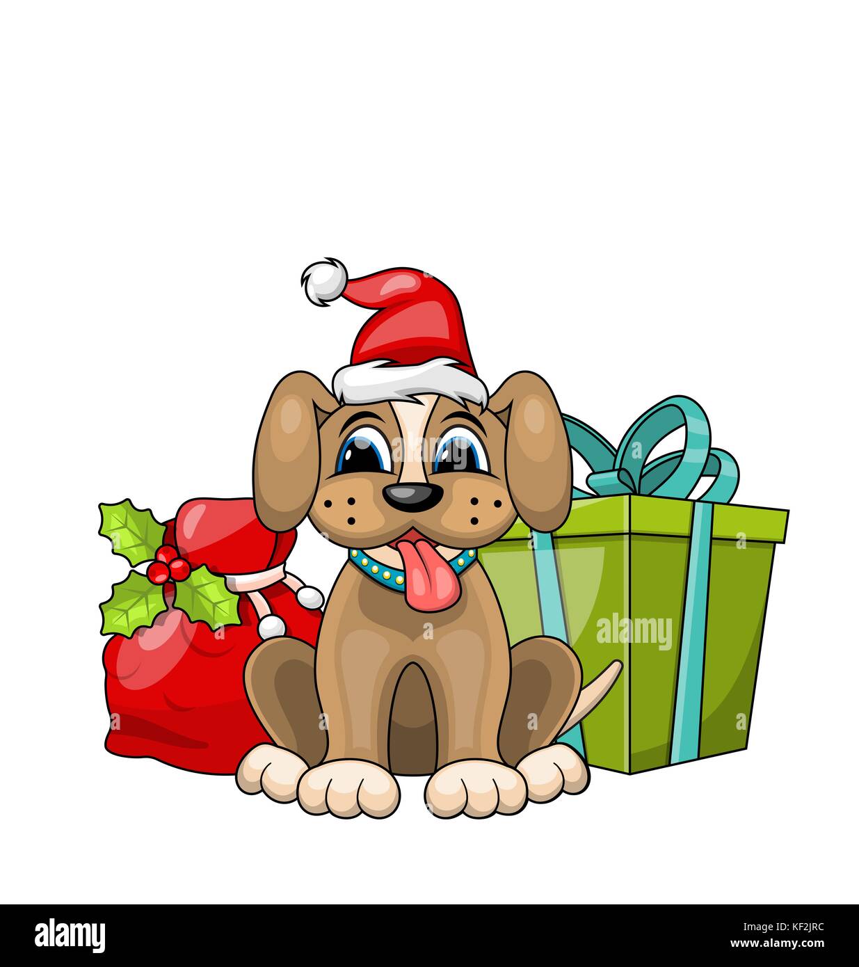 Funny Dog Wearing Santa Hat with Christmas Gift Boxes Stock Vector ...