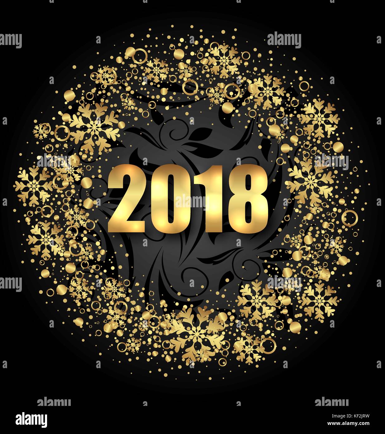 Luxury Round Frame with Golden Snowflakes on Black Background for Happy ...