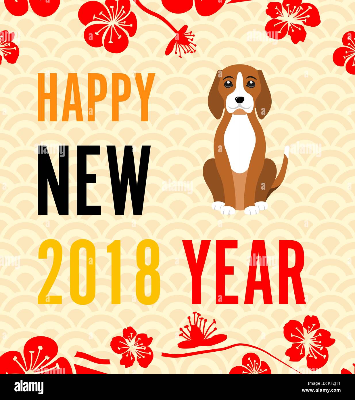 Happy Chinese new year 2018 card with Gold Dog abstract on red background Chinese word mean dog  Stock Vector