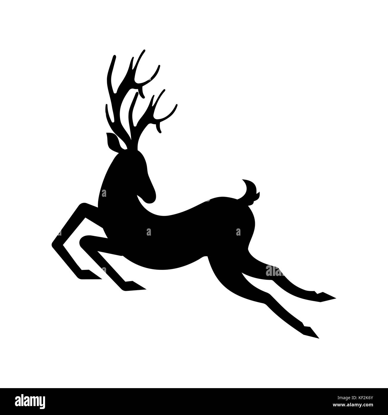 Silhouette Deer Running. Reindeer Moving. Leaping Stag Stock Vector
