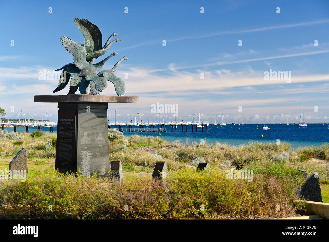 Wild Geese, Catalpa Memorial, Palm Beach Rockingham, Western Australia Stock Photo