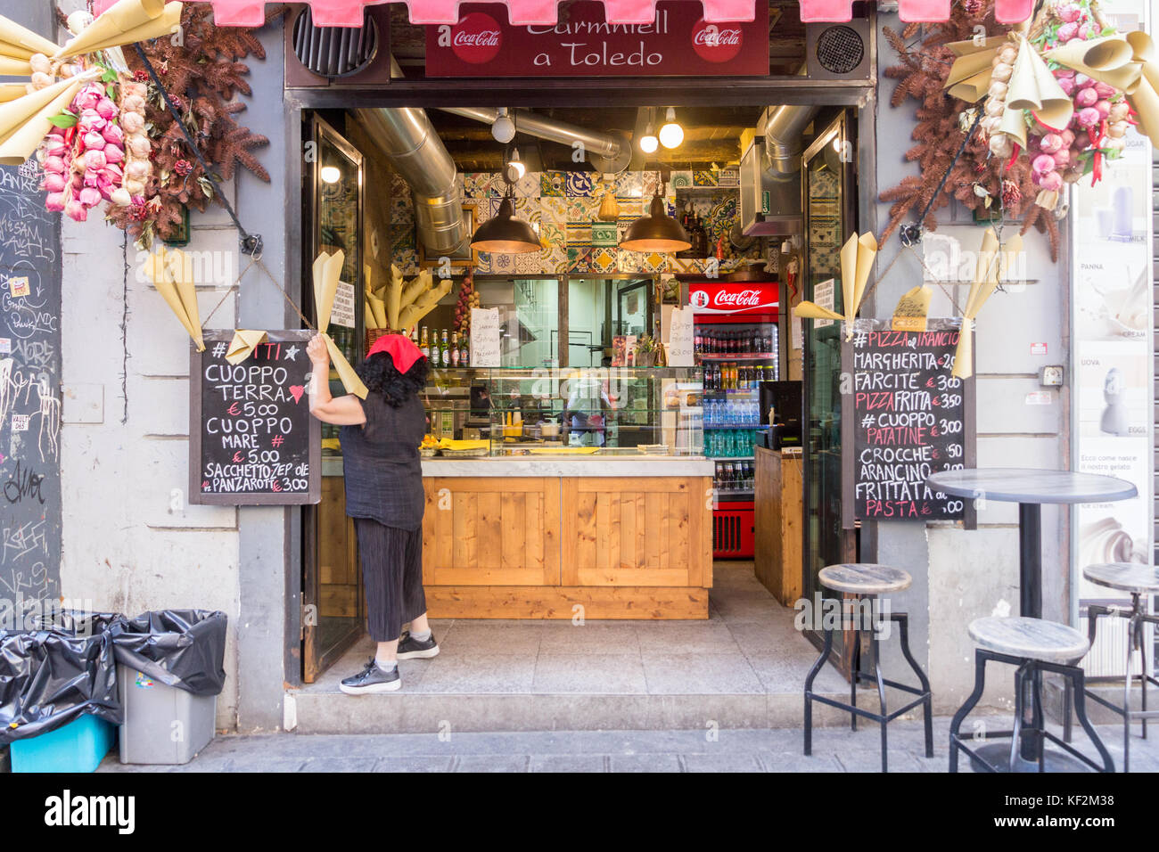 Small cafe restaurant on via Toledo, Naples, Italy Stock Photo