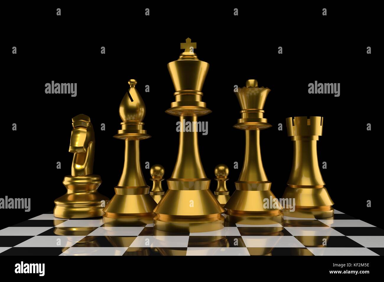 chess of group in gold color in 3D rendering Stock Photo