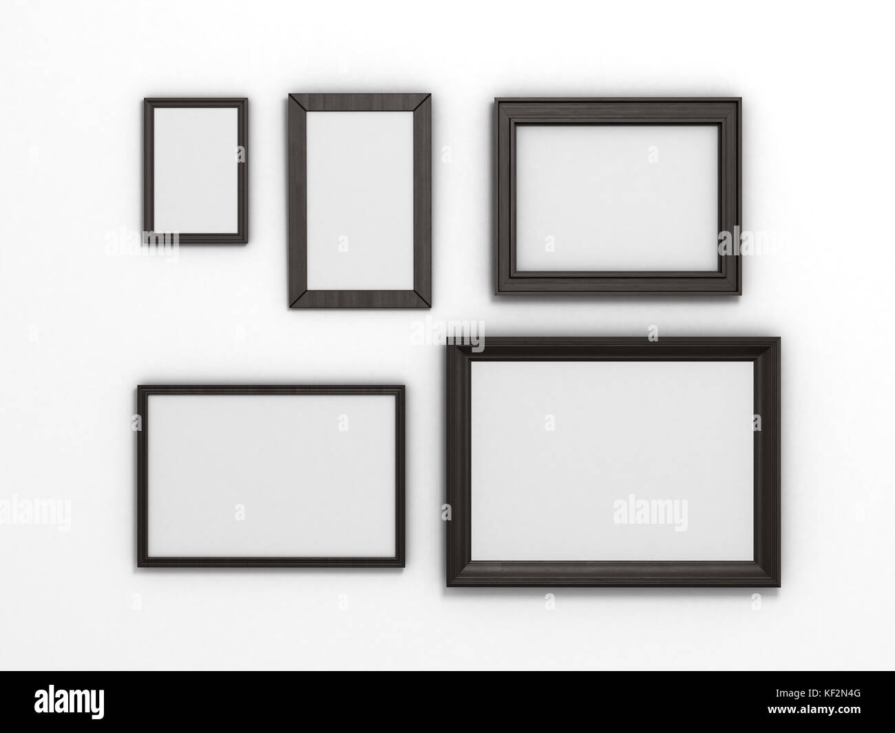 set of black frames of different sizes on a white background Stock
