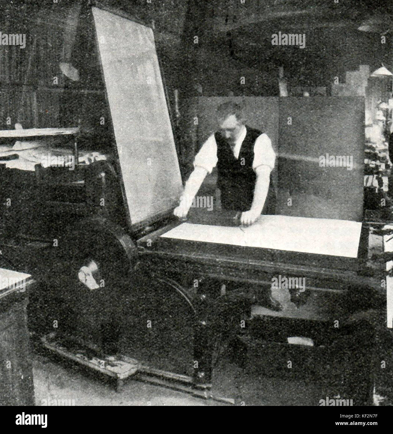 1932 Taking a lithographic proof at the Ordnance Survey Map makers, UK Stock Photo - Alamy