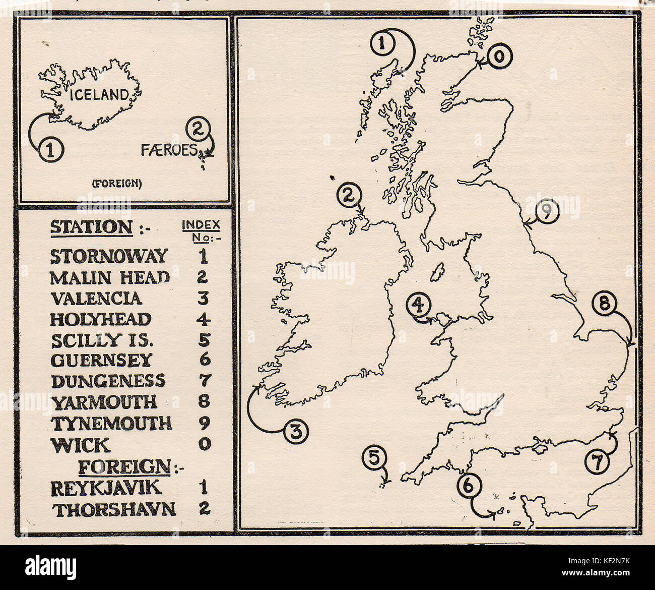 A 1923 map of major lifeboat stations  in Britain, Iceland & the Faroe Islands Stock Photo