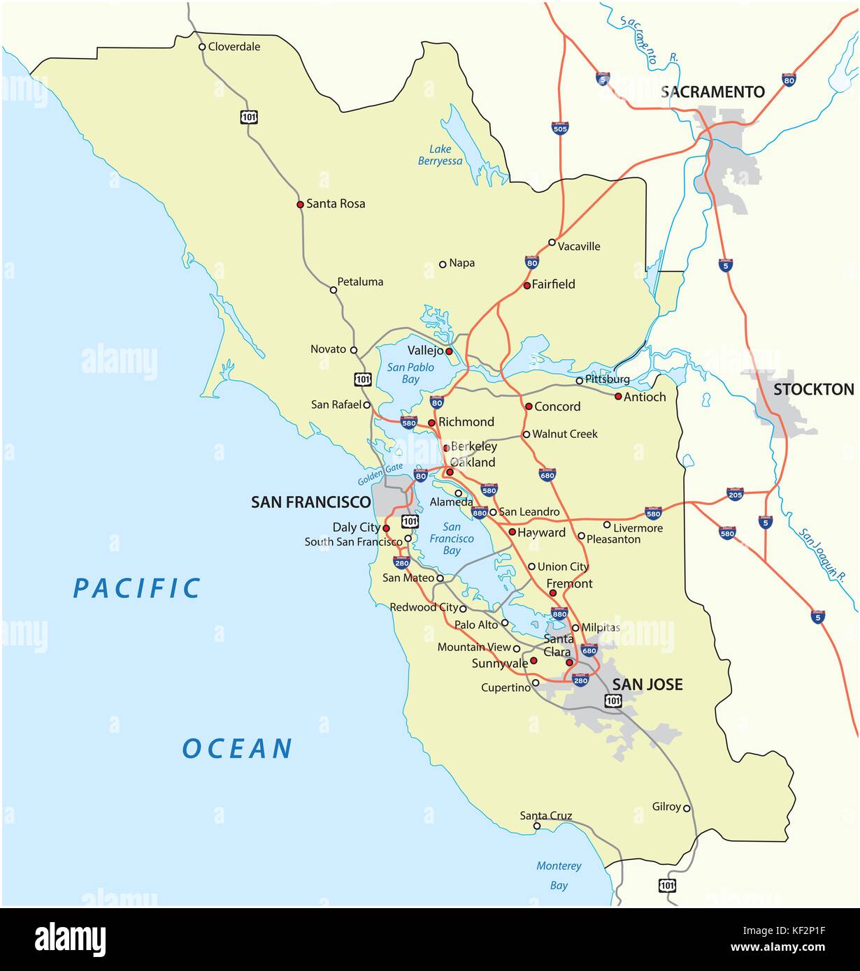 San Francisco Bay Area vector map Stock Vector