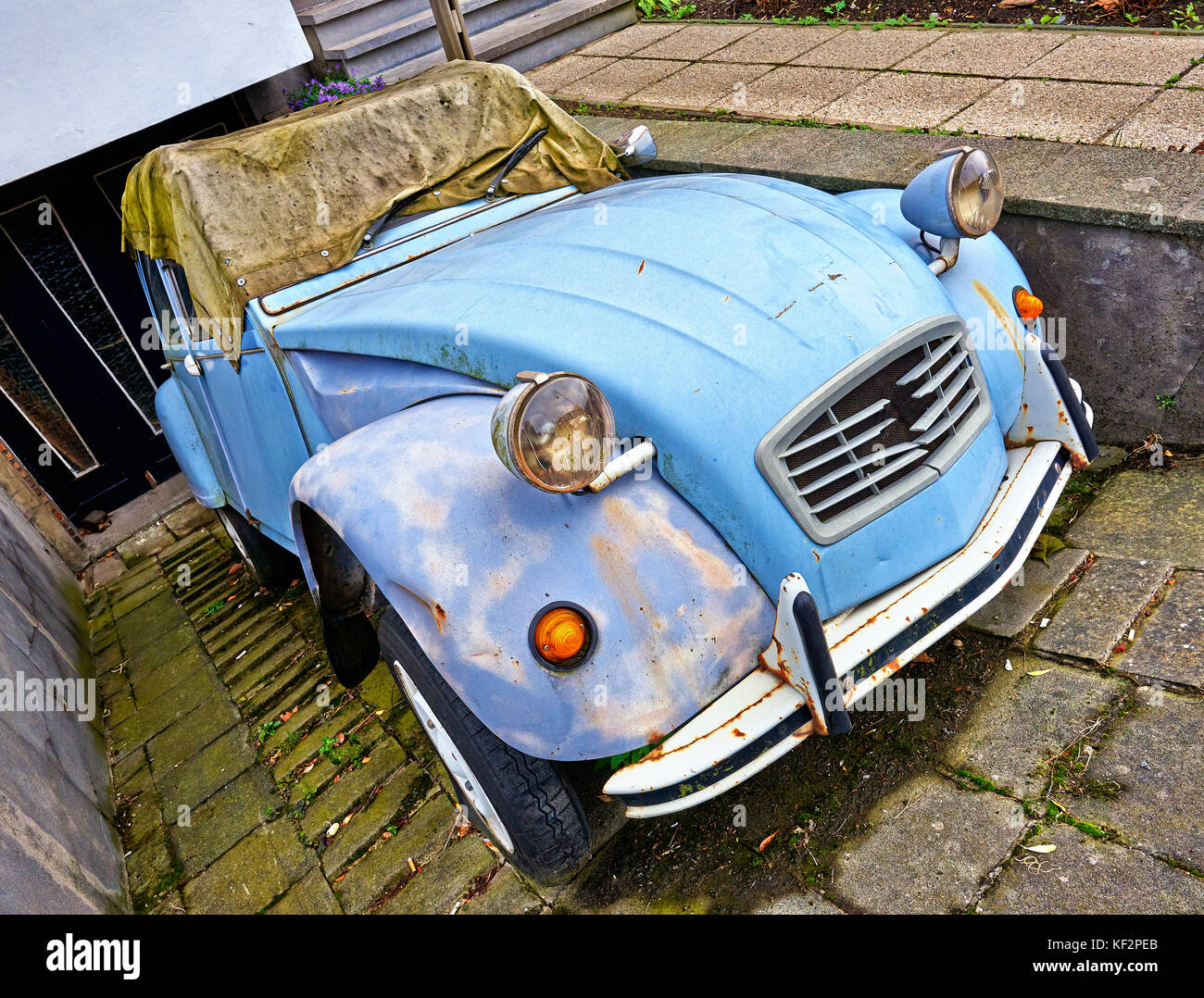 Old and vintage iconic French car resting before restoration Stock Photo