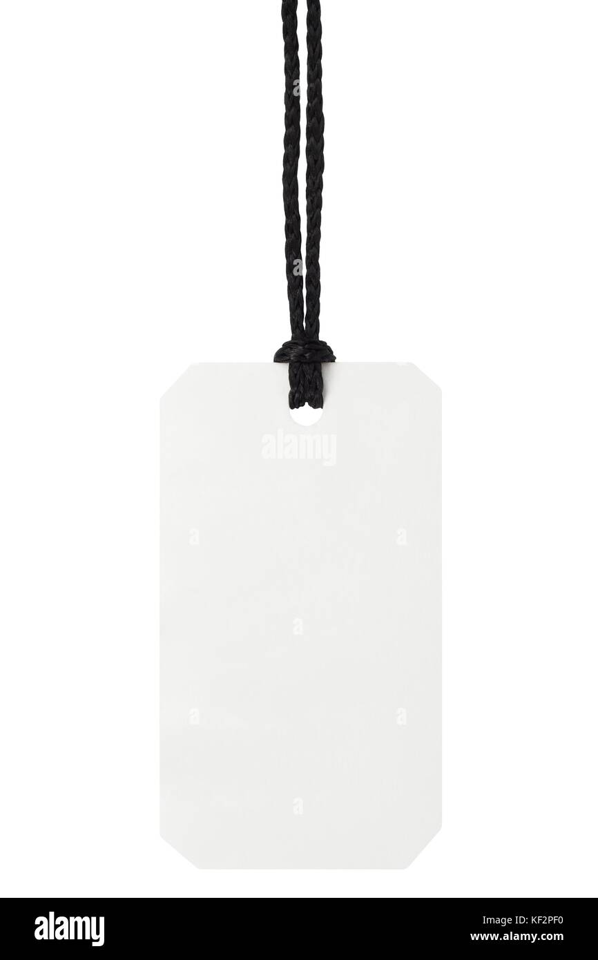 Blank price tag with black string on white background Stock Photo Alamy
