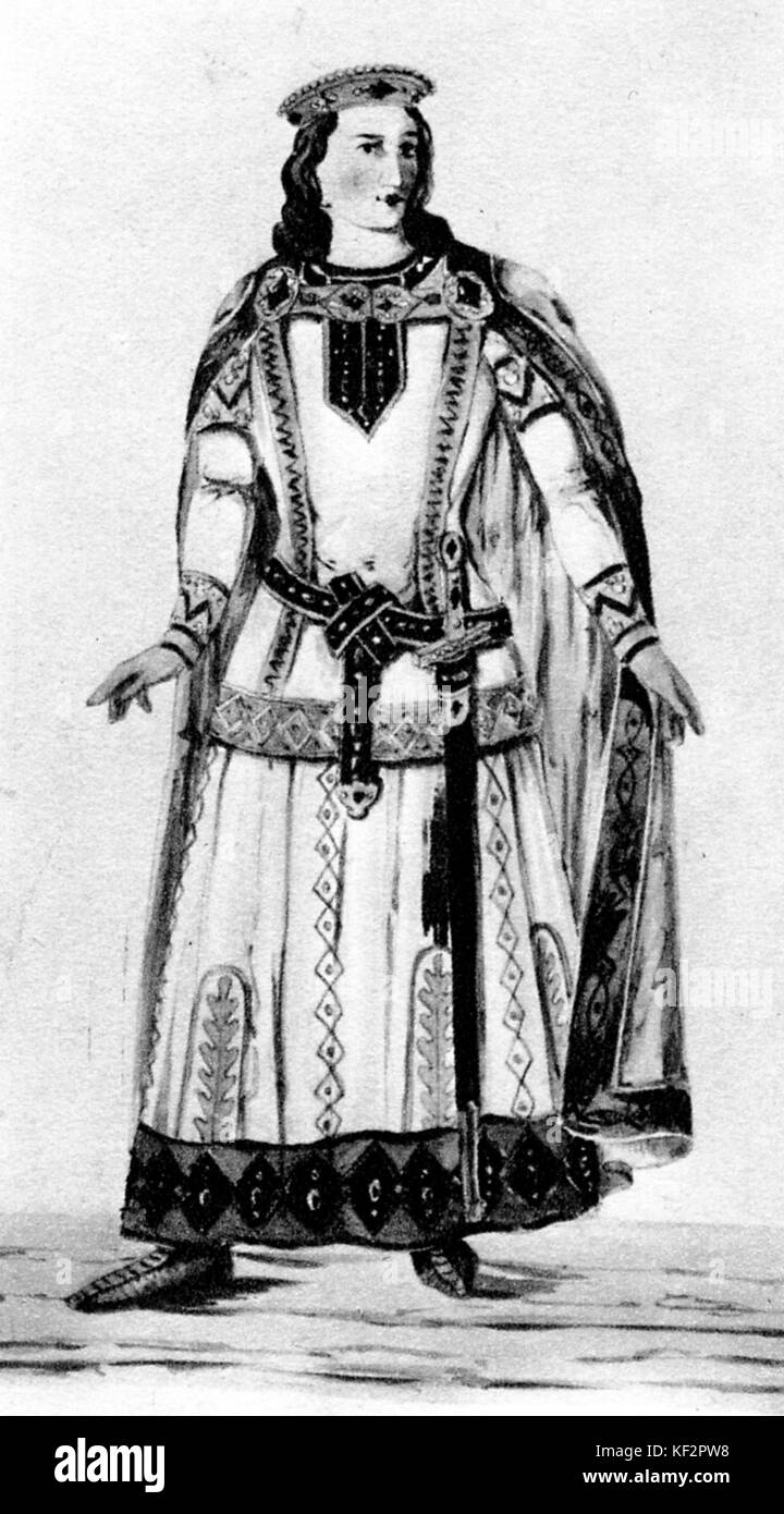 ' Lohengrin',  opera by Richard Wagner. Costume design for premiere, from  drawing by Ferdinand Heine. Shows Lohengrin second act/ zweiter Aufzug. German composer & author, 22 May 1813 - 13 February 1883. Stock Photo