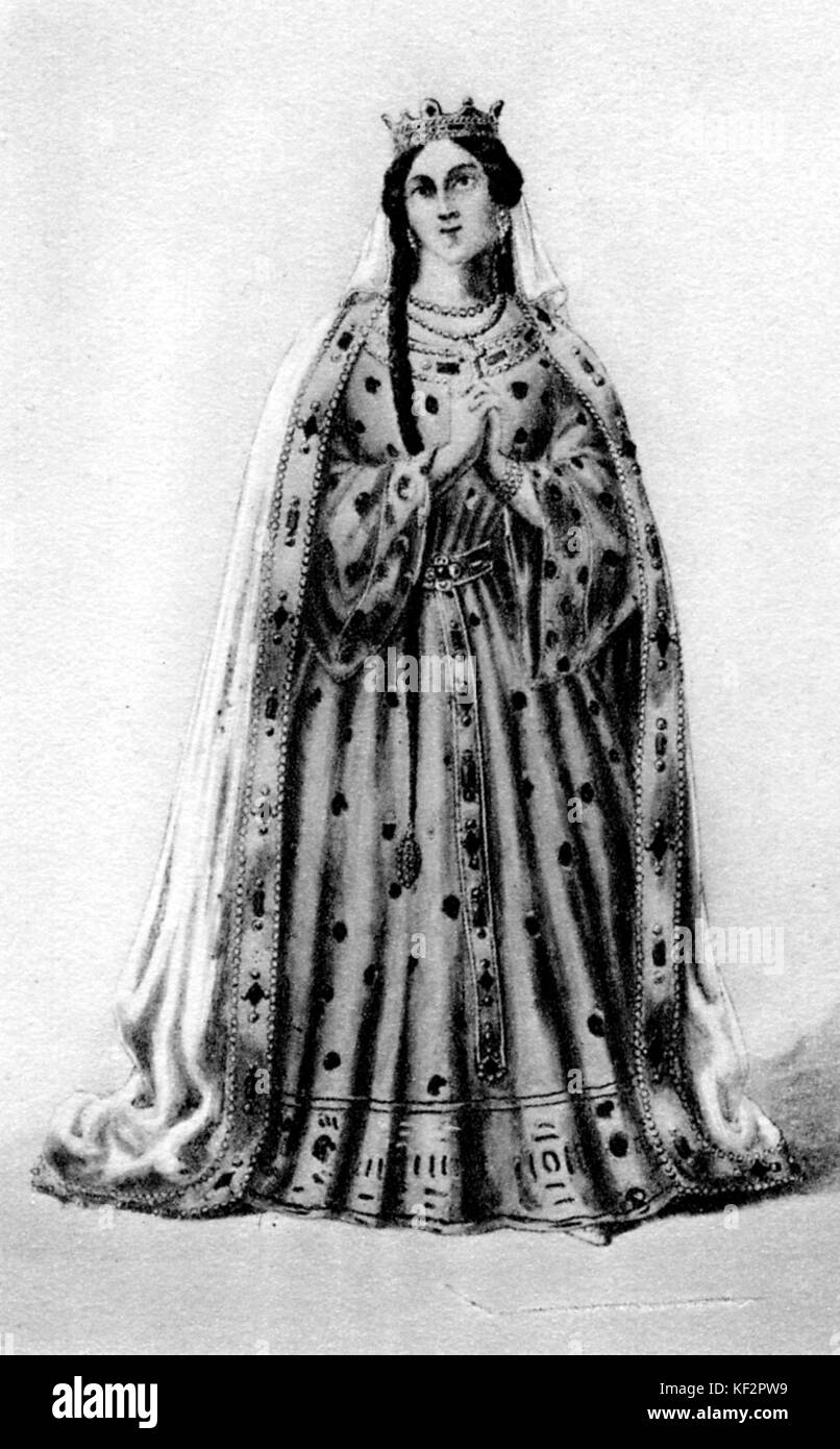 ' Lohengrin',  opera by Richard Wagner. Costume design for premiere, from  drawing by Ferdinand Heine. Shows Elsa von Brabant.German composer & author, 22 May 1813 - 13 February 1883. Stock Photo