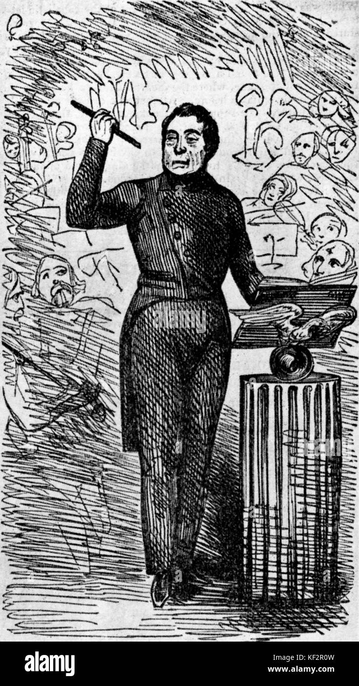 Philippe Musard conducting at Drury Lane.  Wood engraving from the ' Graphic ', 1840. PM: French musician and conductor, introduced open air concerts in the English style in Paris, 1793 - 1859. Stock Photo