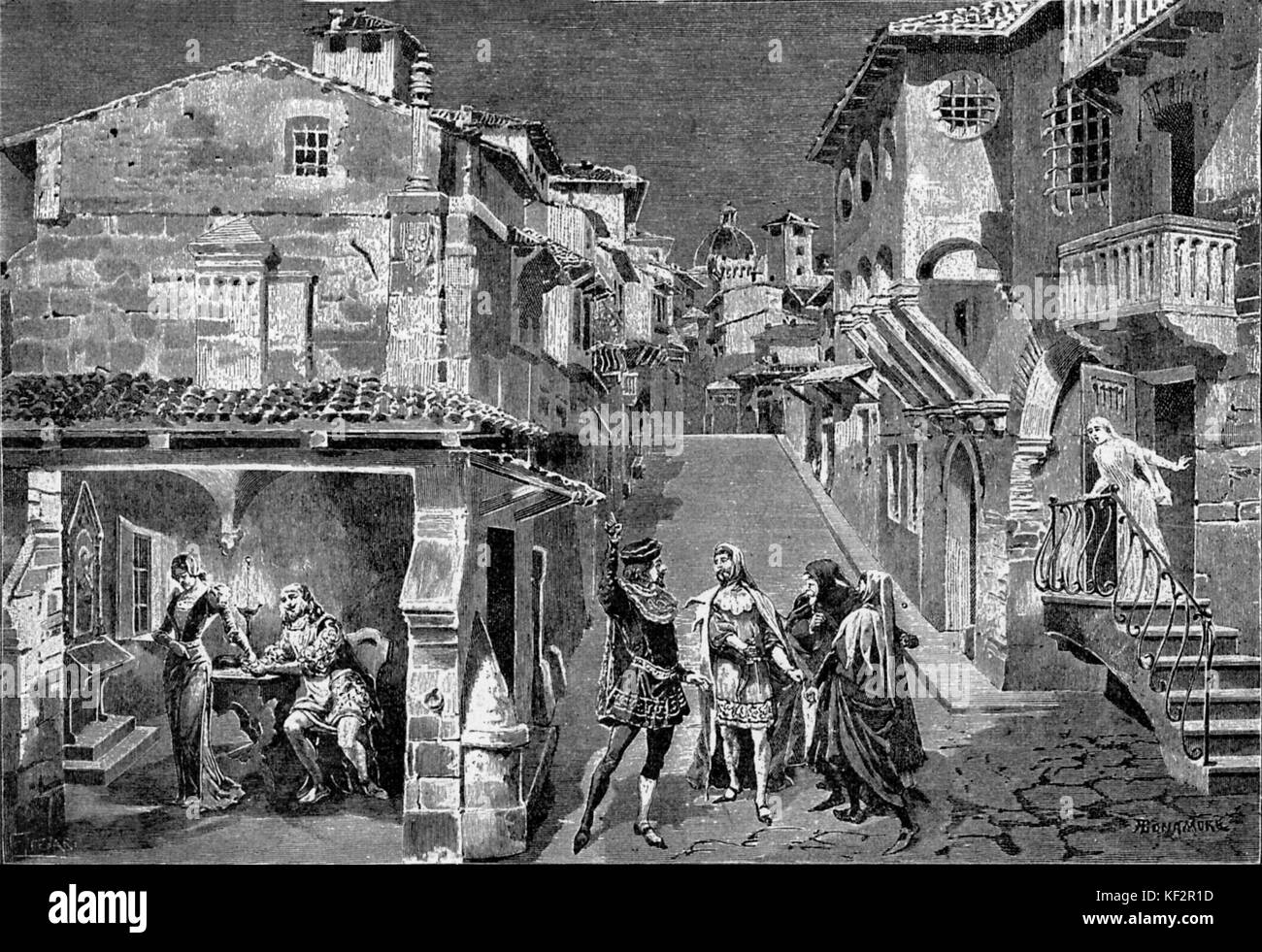 I Medici - opera by Ruggero Leoncavallo, Act III. The Settimino. Drawing by A Bonamore. Stock Photo