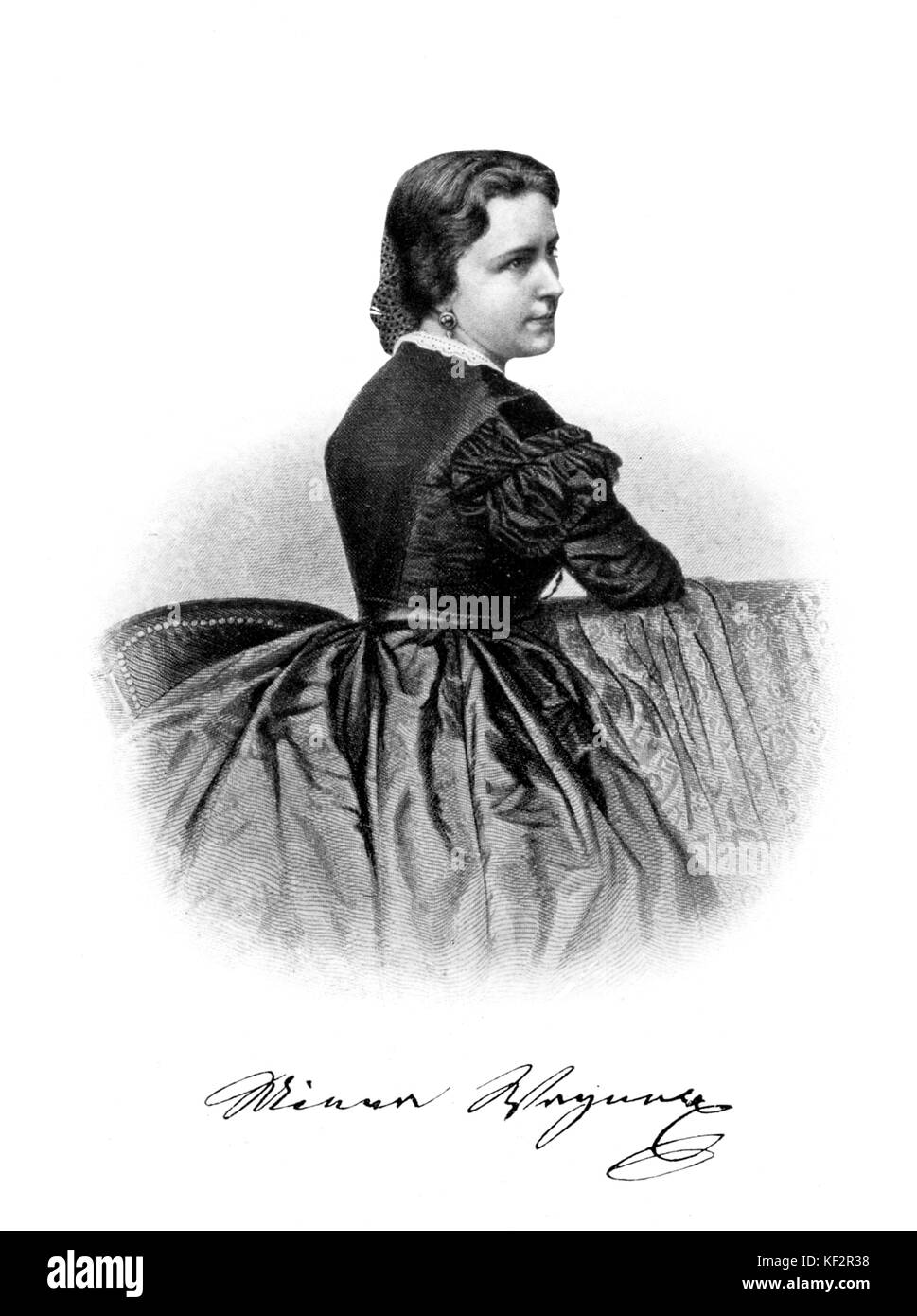 Minna Wagner - portrait of Richard Wagner 's wife.  With signature. MW, (born Wilhelmine Planer): 1809 - 1866 Stock Photo