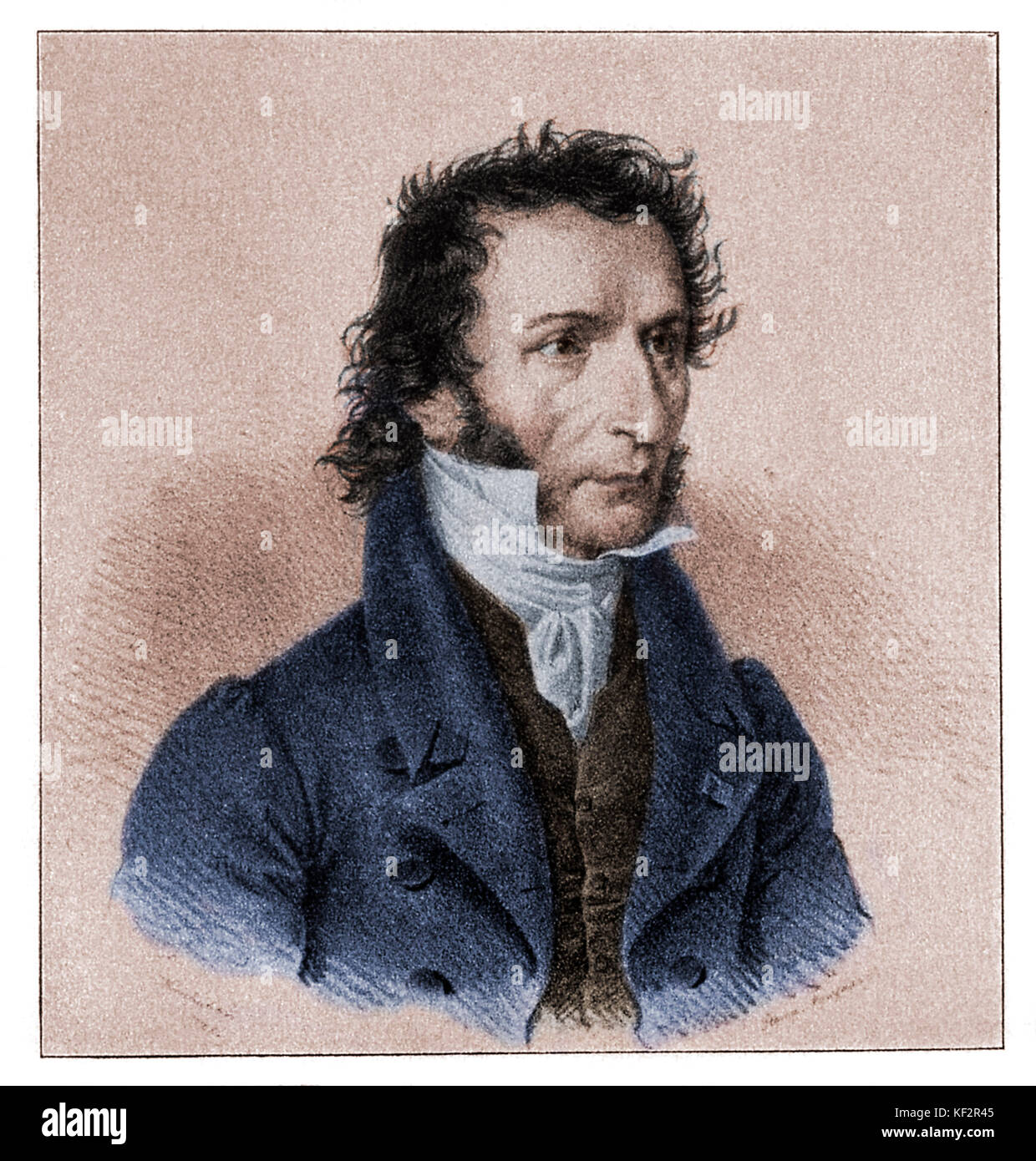 PAGANINI, N. - after  lithograph by Kriehuber Italian Violinist and Composer (1782-1840). Colourised version Stock Photo
