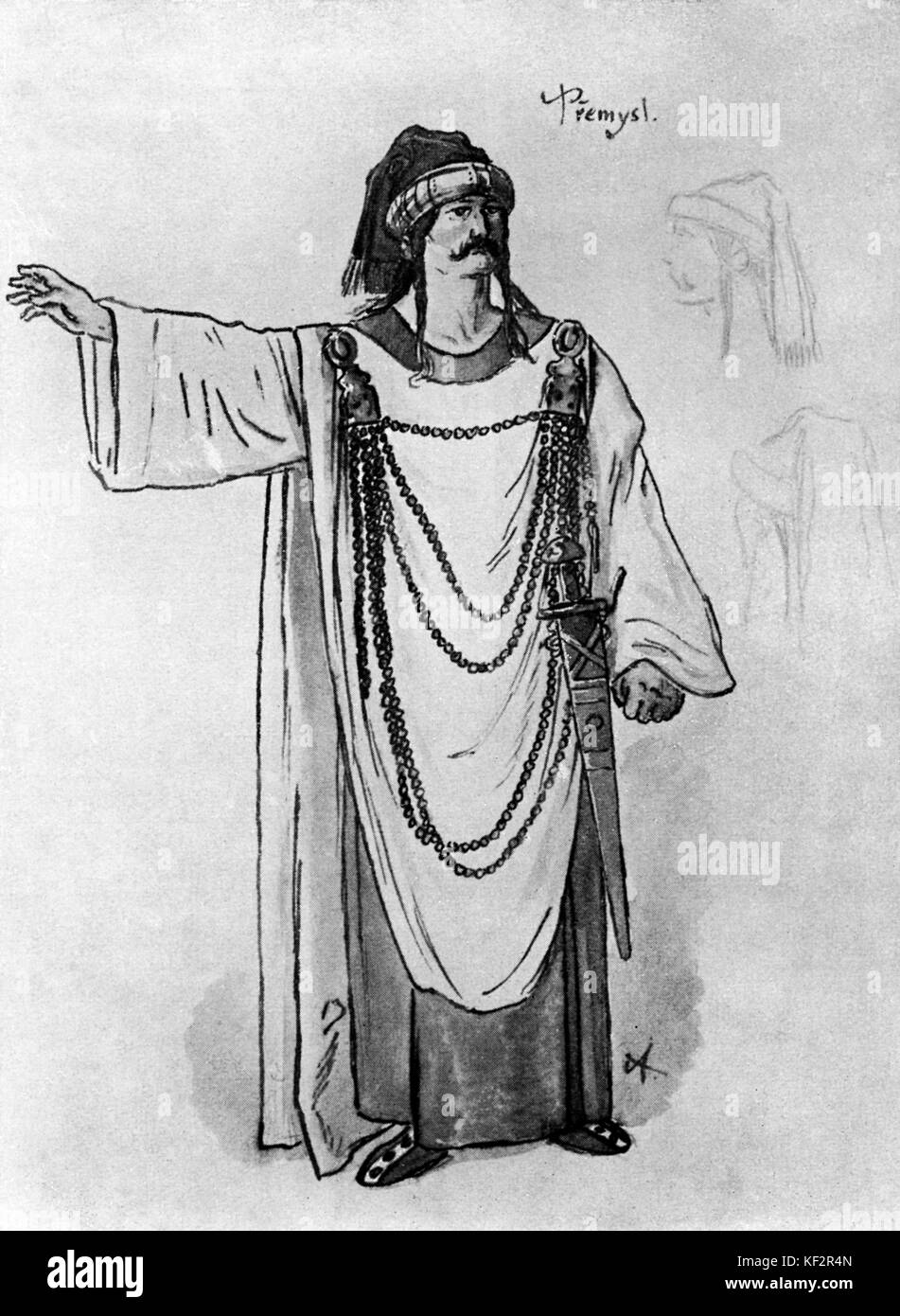 Costume design by Czech artist Mikolas Ales for the character Premysl from the opera Sarka by Zdenek Fibich. ZF: Czech composer, 21st December 1850 - 15th October 1900 Stock Photo