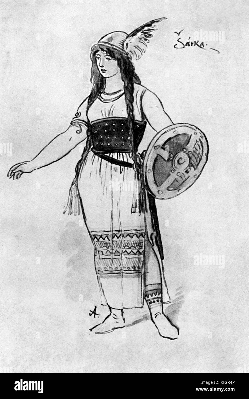 Costume design by Czech artist Mikolas Ales for the character Sarka from the opera Sarka by Zdenek Fibich. ZF: Czech composer, 21st December 1850 - 15th October 1900 Stock Photo