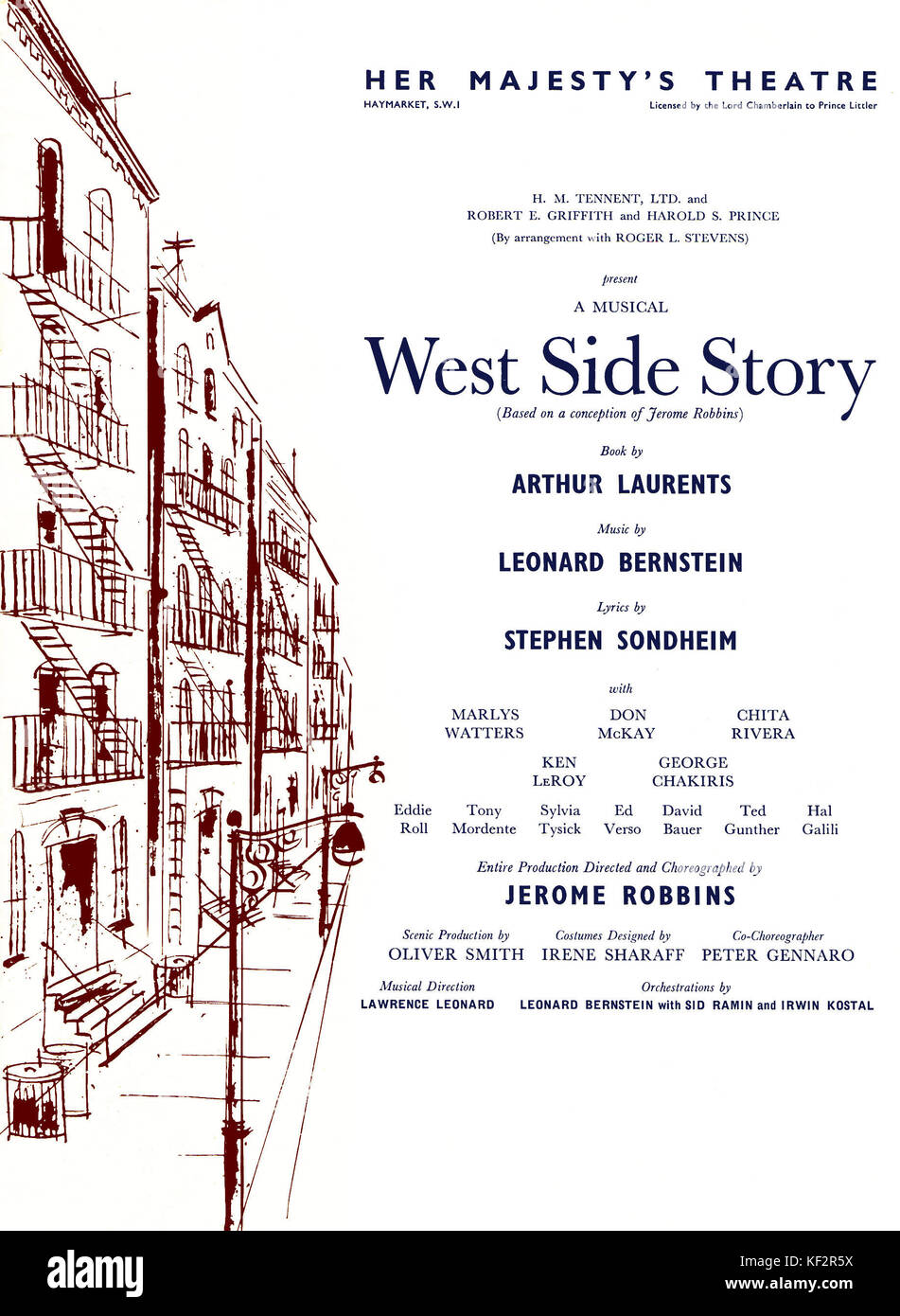 Leonard BERNSTEIN's  West Side Story Front cover of programme from Her Majesty's Theatre, Haymarket, London. Directed and choreographed by Jerome Robbins. Stock Photo
