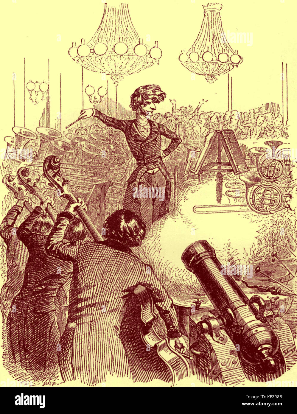 Hector Berlioz conducting orchestra with cannon shooting off in